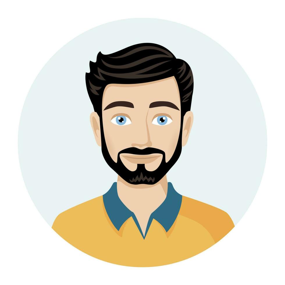 male avatar portrait of a young man with a beard illustration of male character in modern color style vector